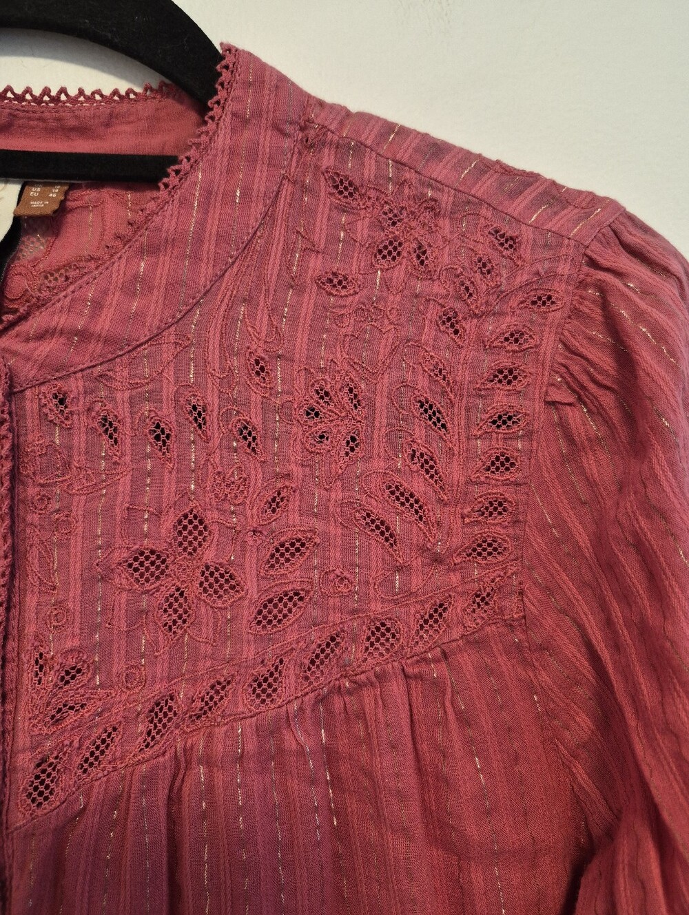 Anthropologie Pilcro The Victoria Lace Button Down Blouse Pink Metallic Sz 14 - Picture 6 of 14